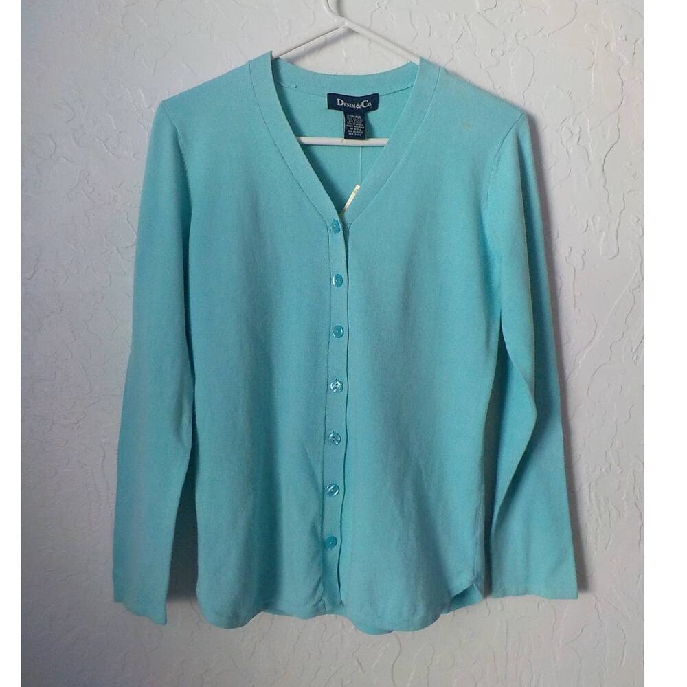QVC Denim & Co Blue Teal Knit Cardigan Sweater Women size XSmall NWT